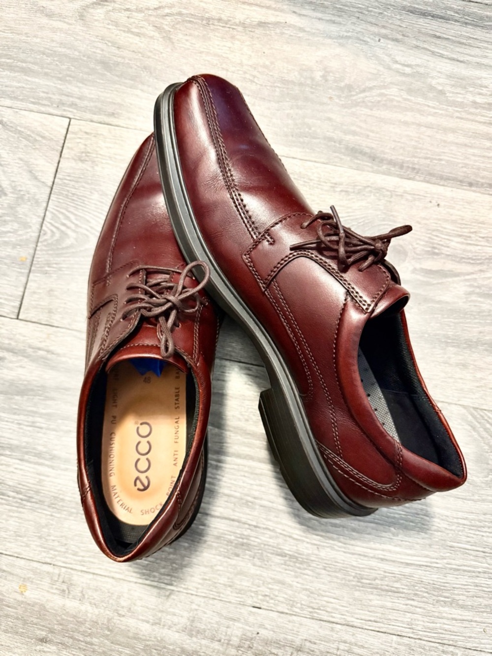 Ecco Men's Burgundy Leather Lace-Up Oxfords size 48 (14/-4.5) brand new